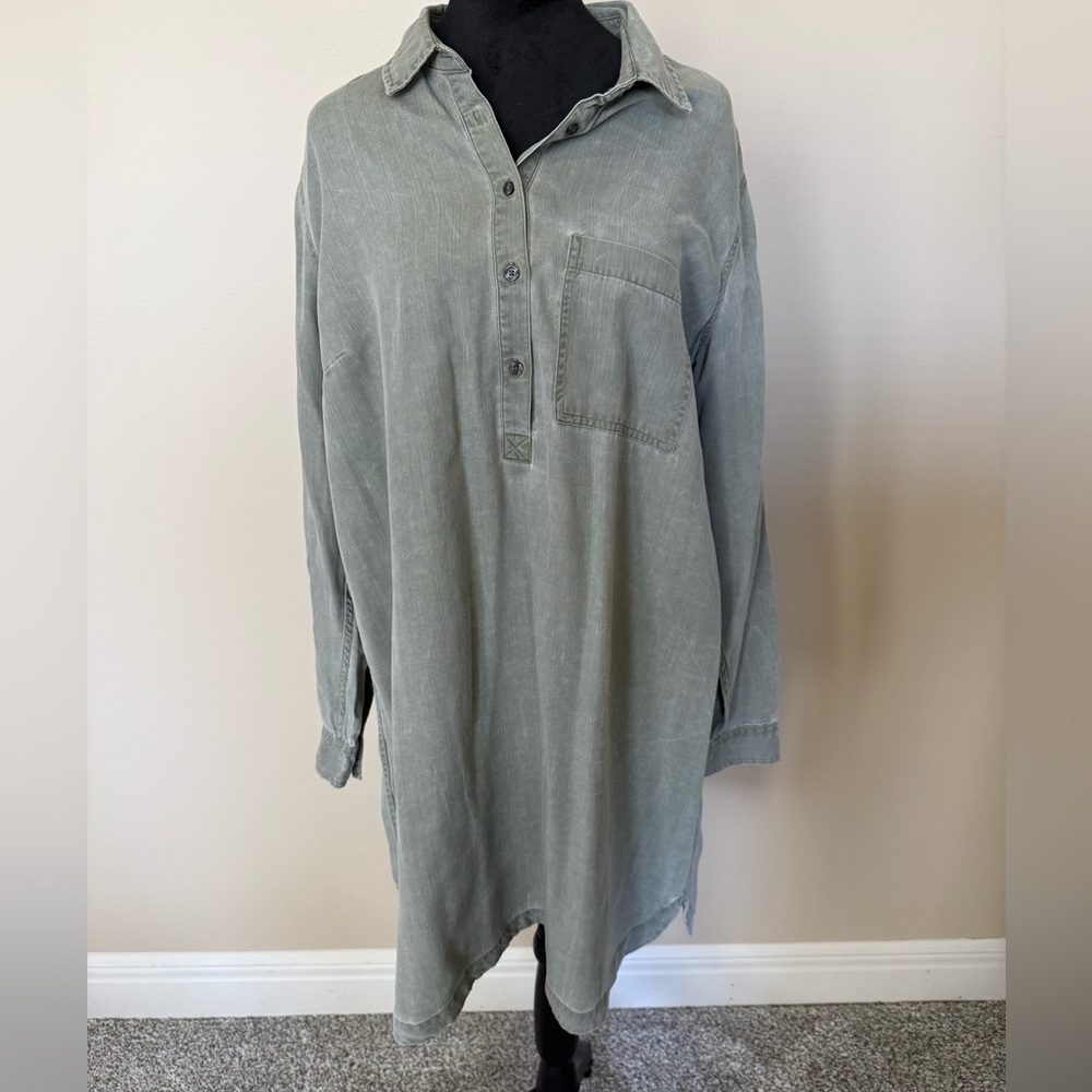 Old Navy Olive Button-Up Shirt Dress